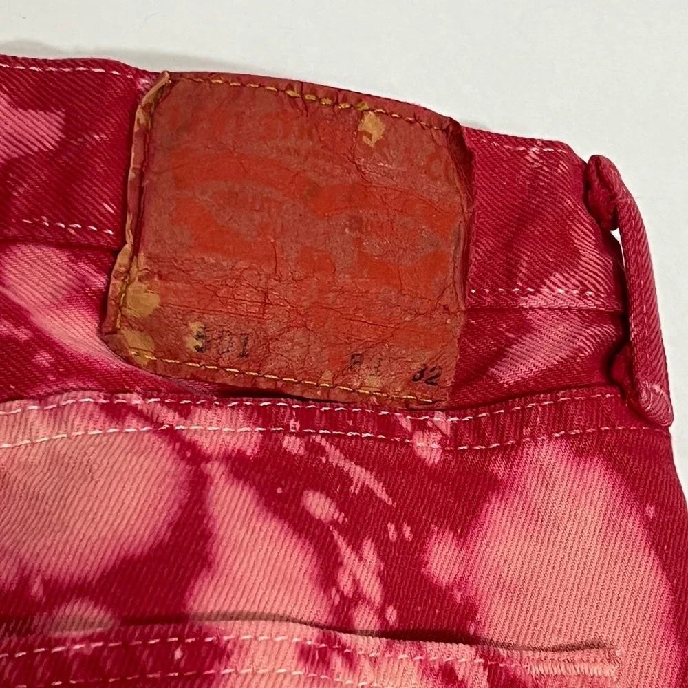 Levis 501 Custom Tie Dye Button Fly Jeans Pink Salmon Red Wash Pants Men 32x32
